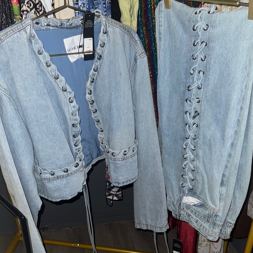 Fashion Nova Light Blue Lace-Up Boot Cut Jeans